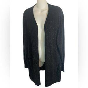 Chicos Black Cardigan Sweater Sz XXL Gold Accents Woven Ladies